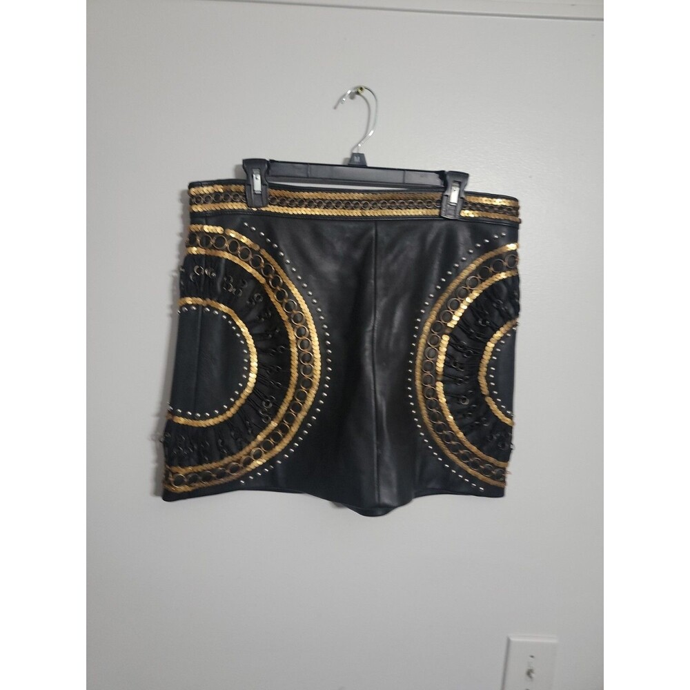 Nasty Gal Black Genuine Leather Silver Studded Mini Skirt Punk Bloggers FestivaL
